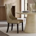 Carrera Travertine Beige Engineered Marble Round Dining Set - 4 Mimi Cream Leather Dining Chair