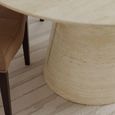 Carrera Travertine Beige Engineered Marble Round Dining Set - 4 Paris Taupe Leather Dining Chair with Brown Legs