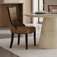 Carrera Travertine Beige Engineered Marble Round Dining Set - 4 Paris Taupe Leather Dining Chair with Brown Legs