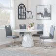 Carrera 4 Seater White Marble Round Dining Set - 4 Bianco Grey Faux Leather Dining Chair