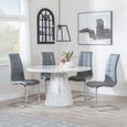 Carrera 4 Seater White Marble Round Dining Set - 4 Jamison Grey Faux Leather Dining Chair