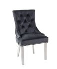 Carrera 4 Seater White Marble Round Dining Set - 4 Lion Knocker Back Black Velvet Fabric Dining Chair with Chrome Legs