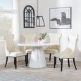 Carrera 4 Seater White Marble Round Dining Set - 4 Mimi Cream Leather Dining Chair