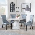 Carrera 4 Seater White Marble Round Dining Set - 4 Mimi Grey Leather Dining Chair
