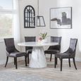Carrera 4 Seater White Marble Round Dining Set - 4 Paris Brown Leather Dining Chair with Brown Legs