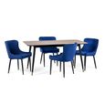 Findlay Dining Set - Walnut - 4-6 Seater - 160cm - Luxe Blue Chairs