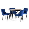 Findlay Dining Set - Walnut - 4 Seater - 90cm - Square - 4 Luxe Blue Chairs
