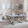 Glacier Grey Marble and Chrome Dining Set - Bianco Beige Faux Leather Dining Chair