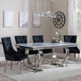 Glacier Grey Marble and Chrome Dining Set - Knocker Back Black Velvet Fabric Dining Chair with Chrome Legs