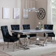Glacier Grey Marble and Chrome Dining Set - Lion Knocker Back Black Velvet Fabric Dining Chair with Chrome Legs
