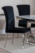 Glacier Grey Marble and Chrome Dining Set - Louis Black Velvet Fabric Dining Chair