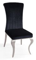 Glacier Grey Marble and Chrome Dining Set - Louis Black Velvet Fabric Dining Chair