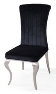 Glacier Grey Marble and Chrome Dining Set - Louis Black Velvet Fabric Dining Chair