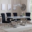 Glacier Grey Marble and Chrome Dining Set - Louis Black Velvet Fabric Dining Chair