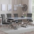 Glacier Grey Marble and Chrome Dining Set - Louis Grey Velvet Fabric Dining Chair
