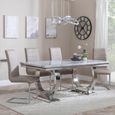 Glacier Grey Marble and Chrome Dining Set - Roma Beige Faux Leather Dining Chair