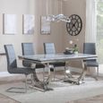 Glacier Grey Marble and Chrome Dining Set - Roma Grey Faux Leather Dining Chair
