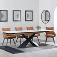 Hayden White Ceramic Extending Dining Set - Ace Orange Fabric Swivel Dining Chair