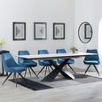 Hayden White Ceramic Extending Dining Set - Arctic Blue Velvet Fabric Swivel Dining Chair