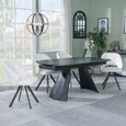 Kinston Black Ceramic Extending Dining Set - Ion Cream Boucle Teddy Fabric Swivel Dining Chair