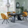 Kinston Black Ceramic Extending Dining Set - Ion Mustard Velvet Fabric Swivel Dining Chair
