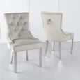 Lisbon Grey Marble and Chrome Dining Set - Knocker Back Champagne Velvet Fabric Dining Chair with Chrome Legs
