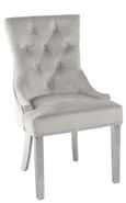 Lisbon Grey Marble and Chrome Dining Set - Knocker Back Champagne Velvet Fabric Dining Chair with Chrome Legs