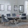 Lisbon Grey Marble and Chrome Dining Set - Knocker Back Grey Velvet Fabric Dining Chair with Chrome Legs