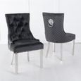 Lisbon Grey Marble and Chrome Dining Set - Lion Knocker Back Black Velvet Fabric Dining Chair with Chrome Legs