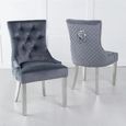 Lisbon Grey Marble and Chrome Dining Set - Lion Knocker Back Grey Velvet Fabric Dining Chair with Chrome Legs