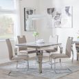 Louis 4 Seater Grey Marble and Chrome Square Dining Set - 4 Bianco Beige Faux Leather Dining Chair