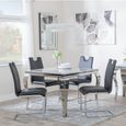 Louis 4 Seater Grey Marble and Chrome Square Dining Set - 4 Bianco Black Faux Leather Dining Chair