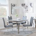 Louis 4 Seater Grey Marble and Chrome Square Dining Set - 4 Bianco Grey Faux Leather Dining Chair