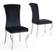 Louis 4 Seater Grey Marble and Chrome Square Dining Set - 4 Black Velvet Fabric Dining Chair