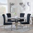 Louis 4 Seater Grey Marble and Chrome Square Dining Set - 4 Black Velvet Fabric Dining Chair