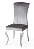 Louis 4 Seater Grey Marble and Chrome Square Dining Set - 4 Grey Velvet Fabric Dining Chair