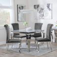 Louis 4 Seater Grey Marble and Chrome Square Dining Set - 4 Grey Velvet Fabric Dining Chair