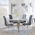 Louis 4 Seater Grey Marble and Chrome Square Dining Set - 4 Jamison Grey Faux Leather Dining Chair