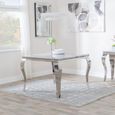 Louis 4 Seater Grey Marble and Chrome Square Dining Set - 4 Knocker Back Black Velvet Fabric Dining Chair with Chrome Legs