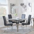 Louis 4 Seater Grey Marble and Chrome Square Dining Set - 4 Roma Black Faux Leather Dining Chair