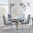 Louis 4 Seater Grey Marble and Chrome Square Dining Set - 4 Roma Grey Faux Leather Dining Chair