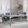 Louis Grey Marble and Chrome Dining Set - Lion Knocker Back Grey Velvet Fabric Dining Chair with Chrome Legs