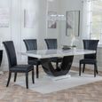 Madrid White Marble Dining Set - Cadiz Black Leather Dining Chair