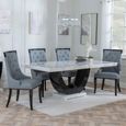 Madrid White Marble Dining Set - Carmela Grey Leather Dining Chair