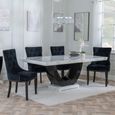 Madrid White Marble Dining Set - Knocker Back Black Velvet Fabric Dining Chair with Black Wooden Legs