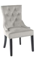 Madrid White Marble Dining Set - Knocker Back Champagne Velvet Fabric Dining Chair with Black Wooden Legs