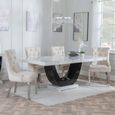 Madrid White Marble Dining Set - Knocker Back Champagne Velvet Fabric Dining Chair with Chrome Legs