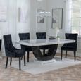 Madrid White Marble Dining Set - Lion Knocker Back Black Velvet Fabric Dining Chair with Black Wooden Legs