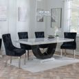 Madrid White Marble Dining Set - Lion Knocker Back Black Velvet Fabric Dining Chair with Chrome Legs