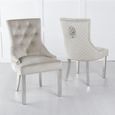 Madrid White Marble Dining Set - Lion Knocker Back Champagne Velvet Fabric Dining Chair with Chrome Legs